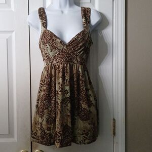 Vol 1 sage brown sleeveless blouse with tie in back Sz M EUC